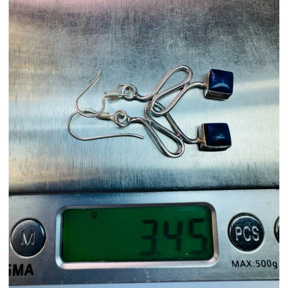 Sterling Silver 925 Lapis Lazuli Drop Dangle Earrings Hook Design, Weight 3.45g - Picture 9 of 11